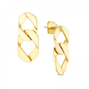 14K Yellow Gold Graduated Chain Link Earrings