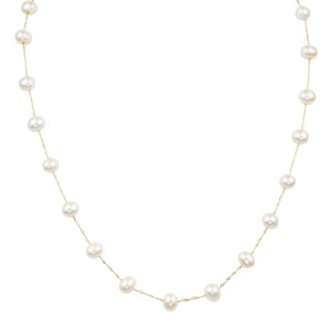 14K Yellow Gold White Freshwater Pearl Necklace