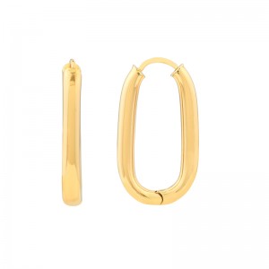 14K Yellow Gold Oval Round Hoop Hinged Earrings