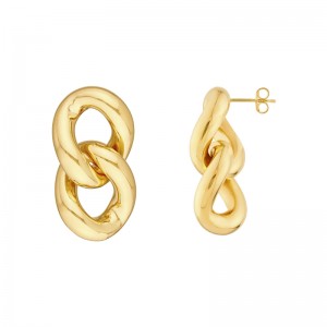 14K Yellow Gold Puffy Curb Link Earrings