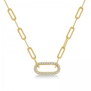 14K Yellow Gold Diamond Paperclip Necklace