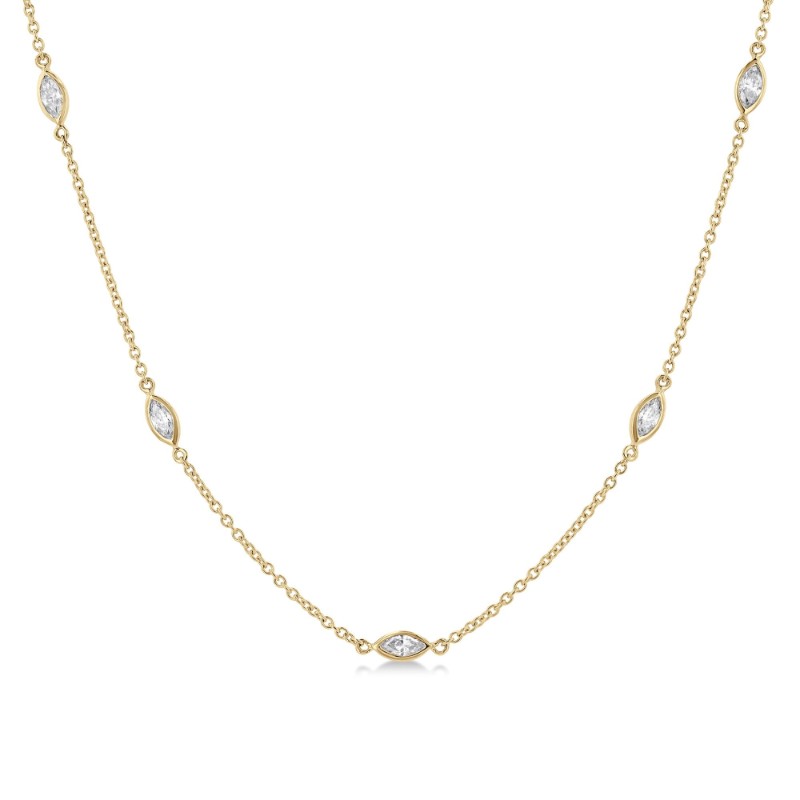 14K Yellow Gold Marquise Diamond Station Necklace