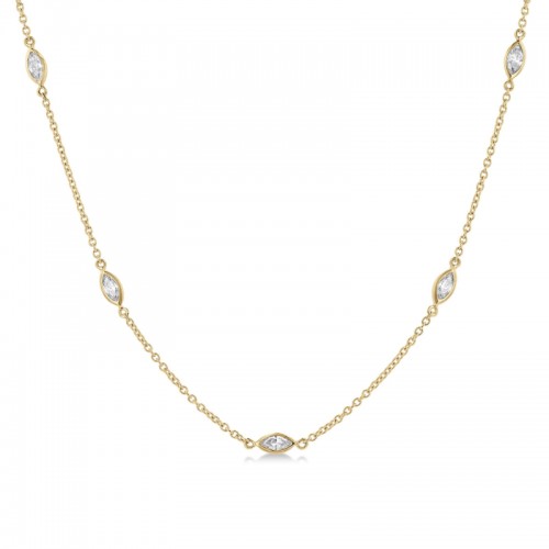 14K Yellow Gold Marquise Diamond Station Necklace