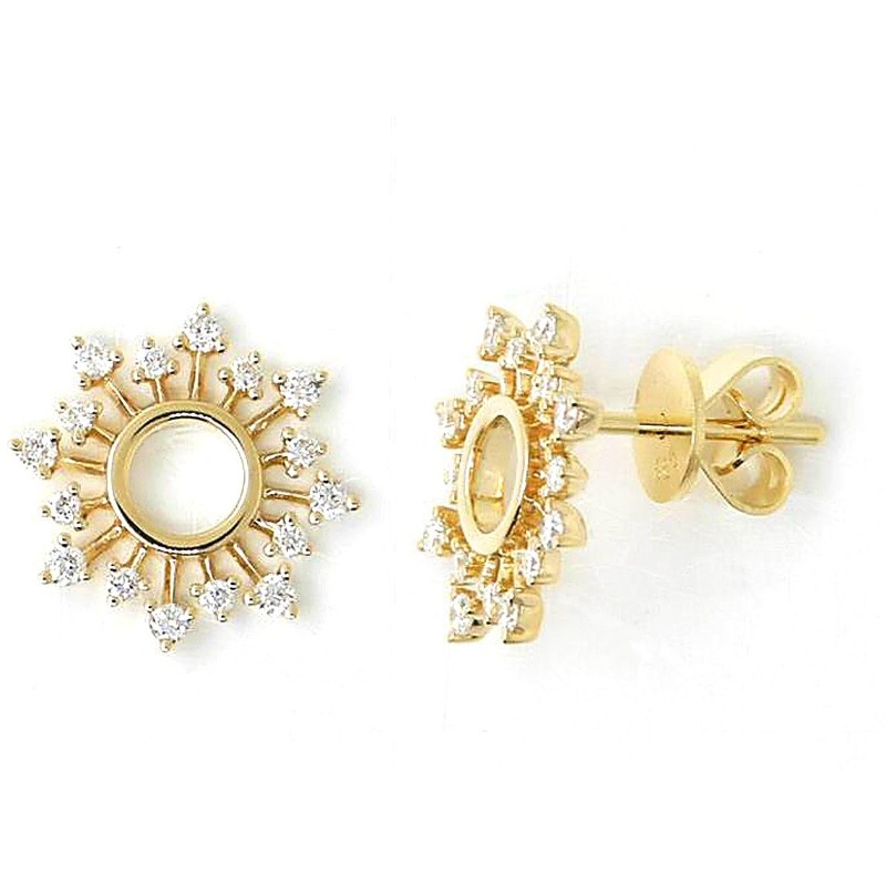 14K Yellow Gold Diamond Sunburst Earrings