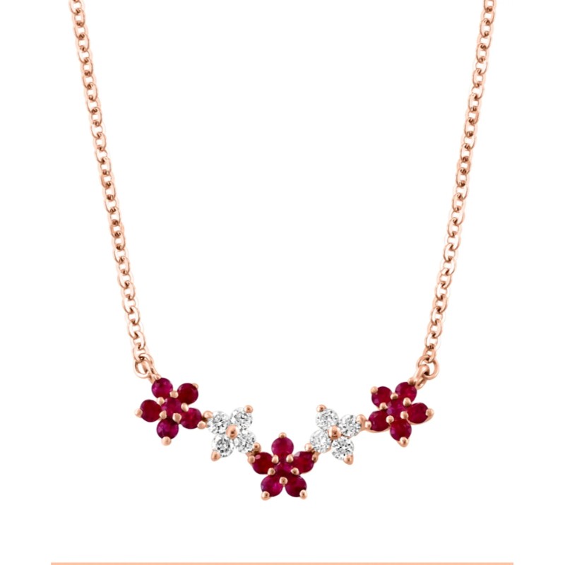 14K Rose Gold Ruby and Diamond Flower Necklace