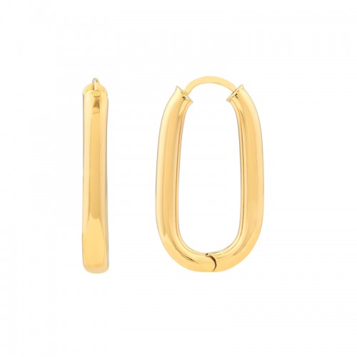 14K Yellow Gold Oval Round Hoop Hinged Earrings