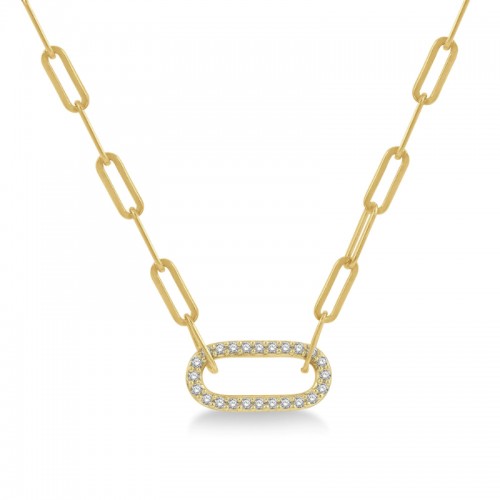 14K Yellow Gold Diamond Paperclip Necklace