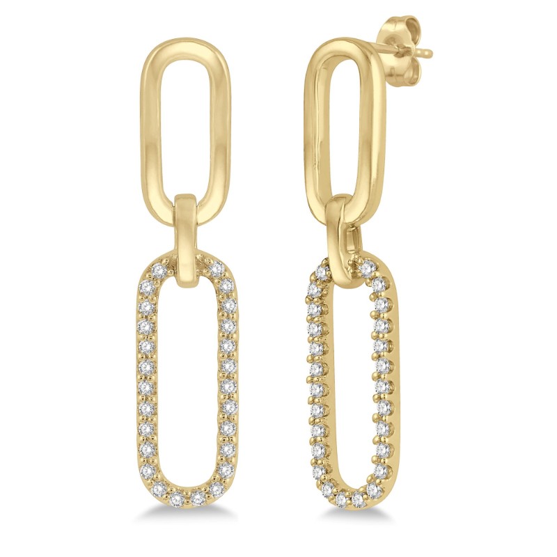 14K Yellow Gold Diamond Paperclip Earrings