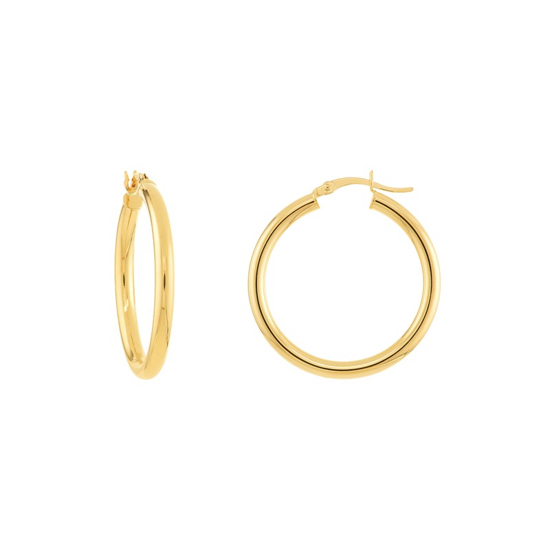 14K Yellow Gold Round Tube Polished Hoop Earrings